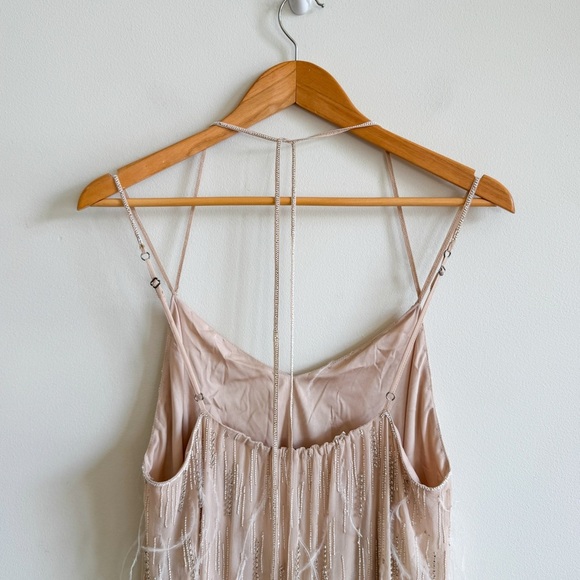HAUTE HIPPIE • Winds of Change Beaded Feather Silk Slip Dress in Buff - Picture 8 of 16